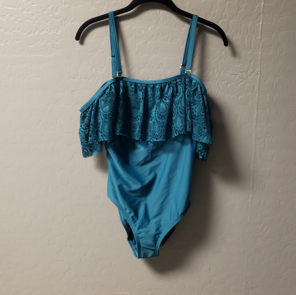 Venus Teal Turquoise Eyelet Detail One Piece Swimsuit Size 8 NEW NWOT